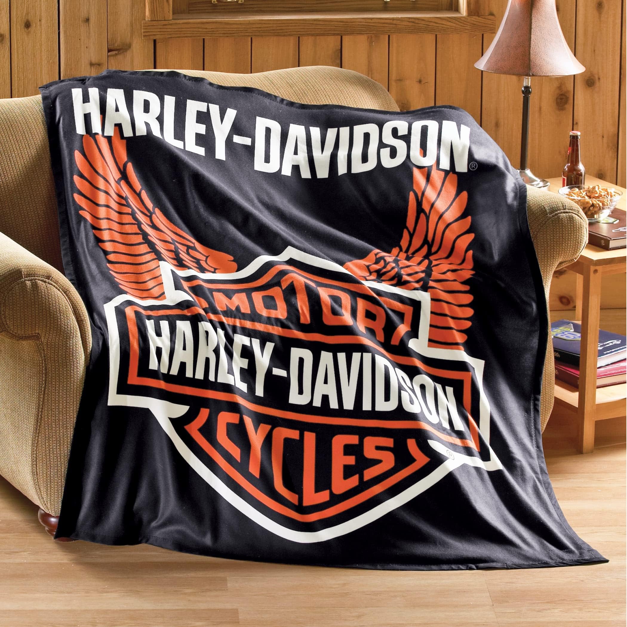 Collections Etc Harley Davidson Motorcycle Fleece Throw Blanket Standard