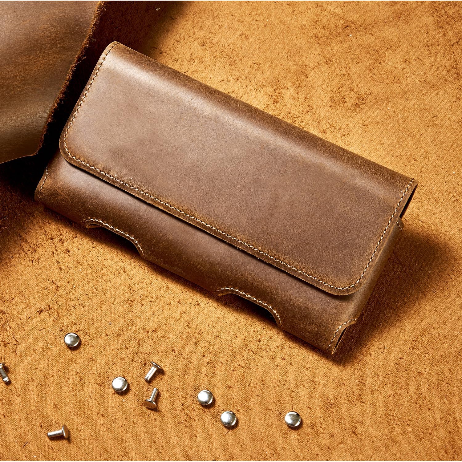 Gcepls Leather Phone Holster for iPhone 16 Pro Max,15 Pro Max,iPhone 14 Pro Max,13 Pro Max,Premium Genuine Leather Cell Phone Holster with Belt Clip,Phone Belt Holder Pouch Cover (Fits Thin Case on) - Image 8