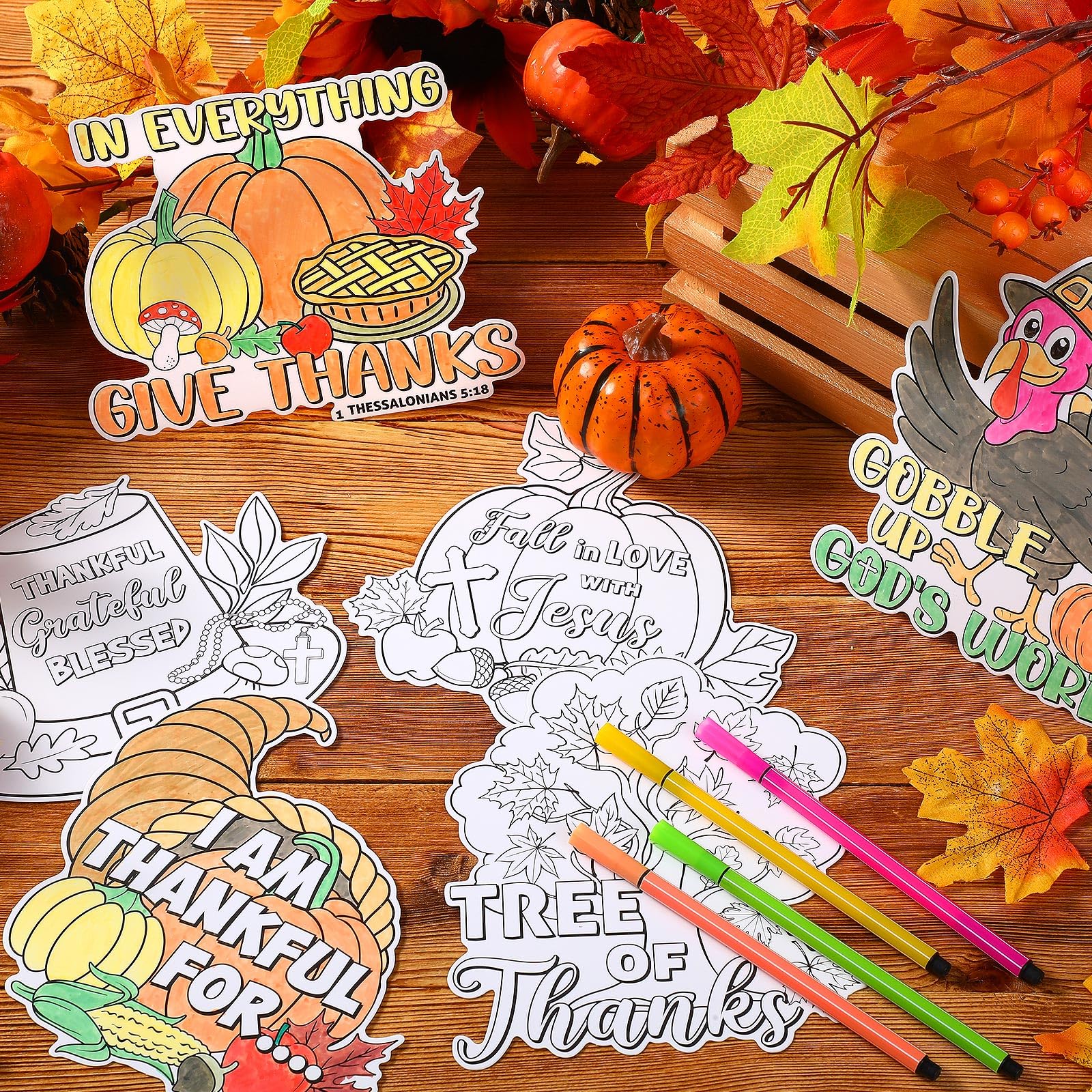 Sereliy 24 Pcs Fall Coloring Wreath Crafts For Kid, Color Your Own Thanksgiving Crafts, DIY Paper Fall Wreath For Classroom Activities Thanksgiving Games.(Thanksgiving