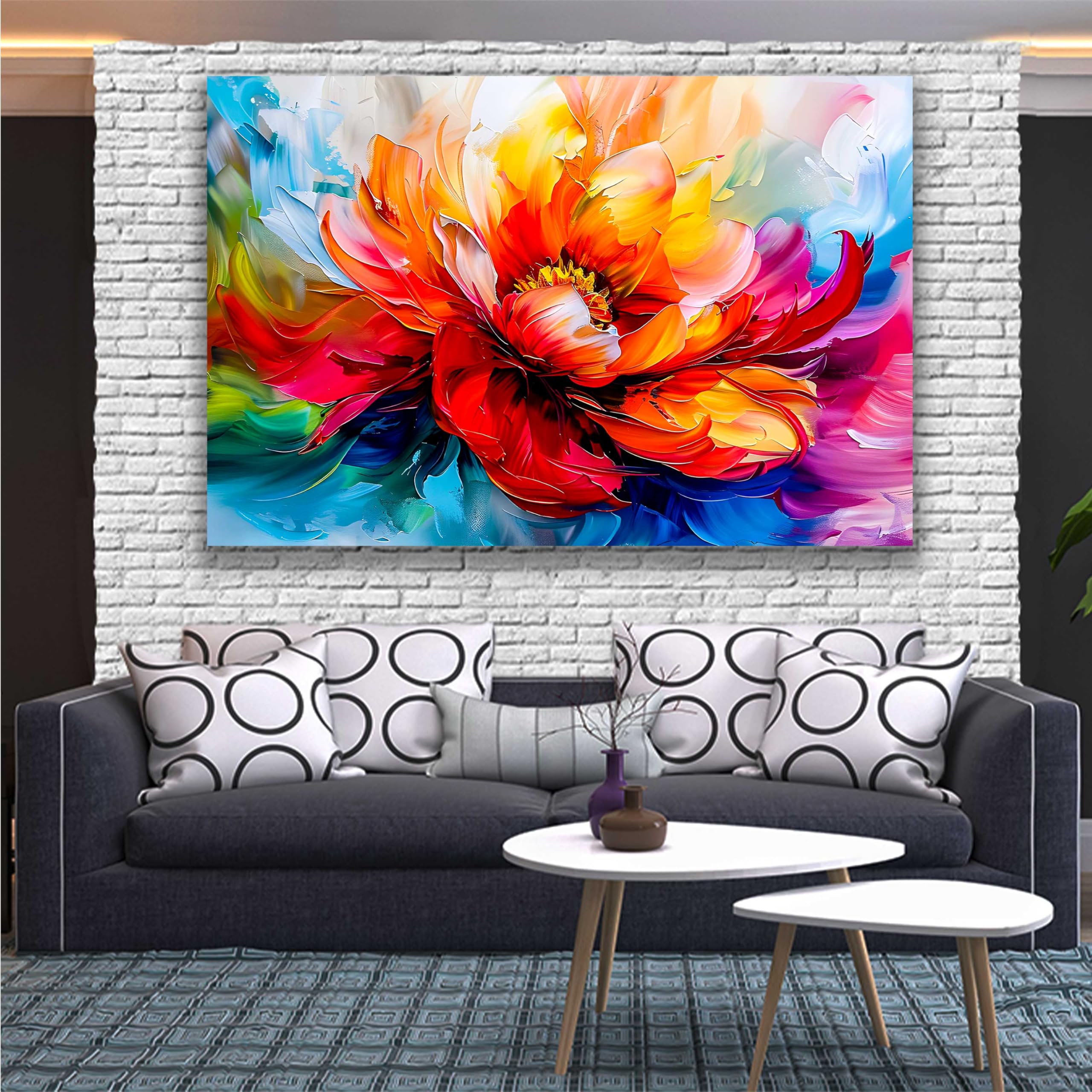Kunstbruder 80x120 cm Abstrakt Blumen Entfaltung – Farbdynamik Rot Orange Pink, Abstract Bloom, Leinwandbild, Kunstdruck, Premium Wandkunst