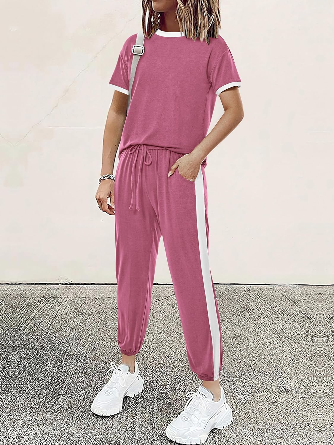 MASCOMODA Womens 2 Piece Outfits 2026 Summer Tracksuit Sets Short Sleeve Tops Travel Long Pants Jogger Lounge Set - Image 3