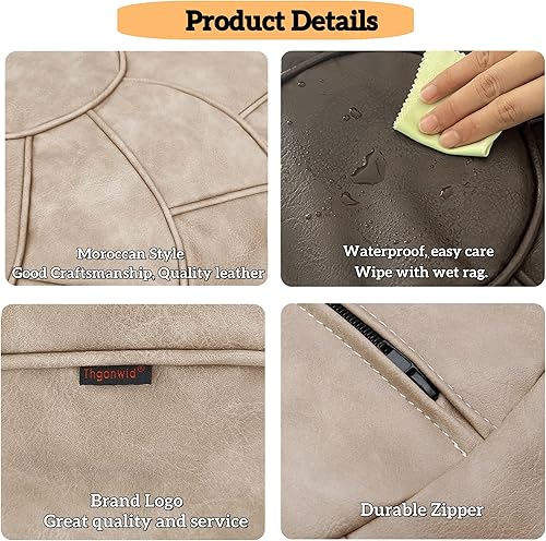 Miniatura 6 de Thgonwid Funda de puf sin relleno, taburete redondo para pies, silla de suelo, puf de almacenamiento, puf de cuero de lujo, reposapiés pequeño para