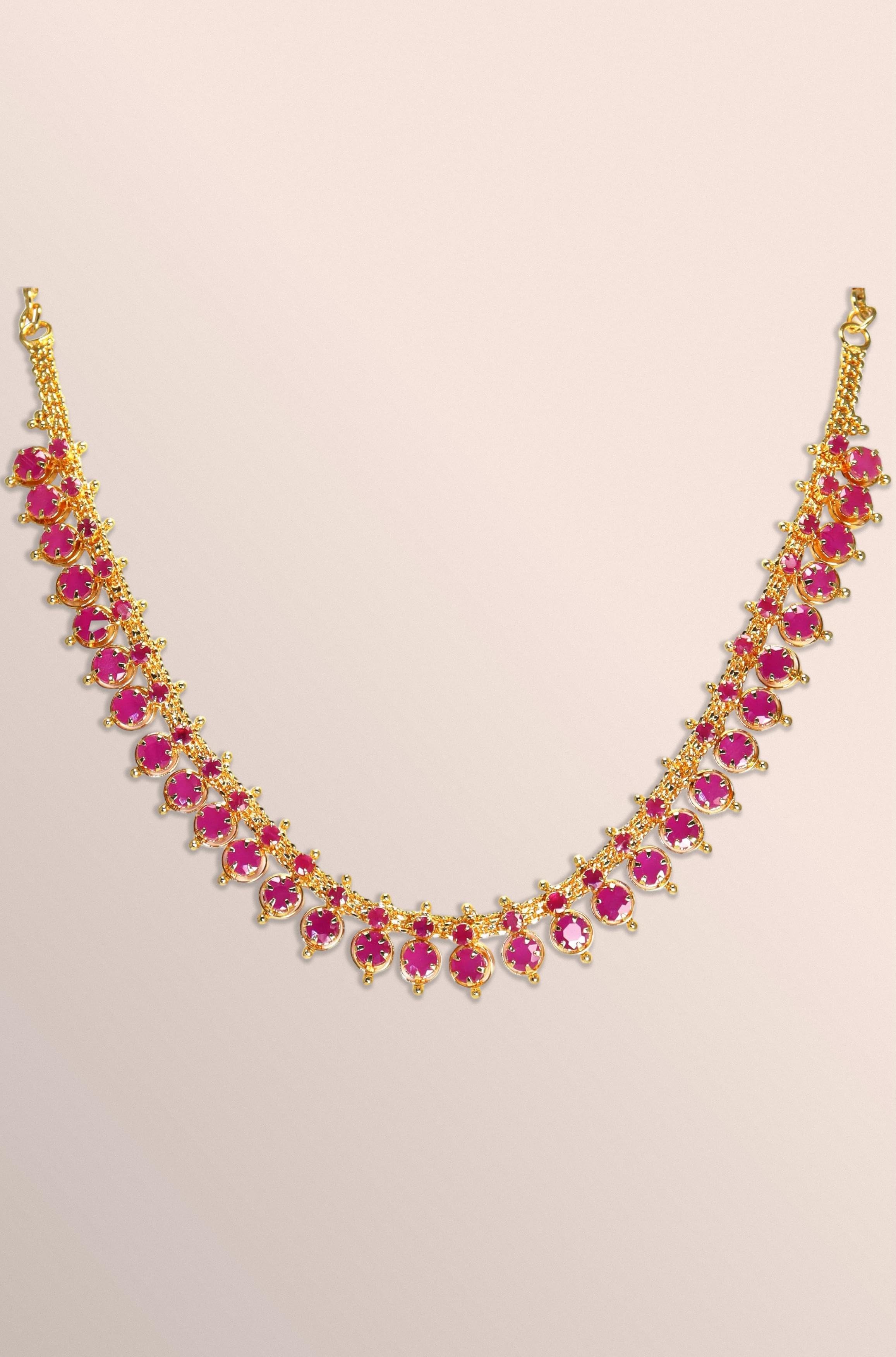 CUTE GOLD One Gram Micro Gold Plated Traditional Trendy South Indian Fashion Jewellery Stylish Ruby Emrald Stone Necklace for Women & Girls