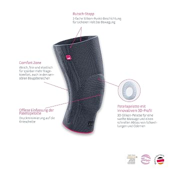 medi Genumedi Knit Knee Support Compression Sleeve for Men & Women | Knit knee compression sleeve with silicone patella ring, anti-slip grip, breathable fabric and comfort zone behind the knee.