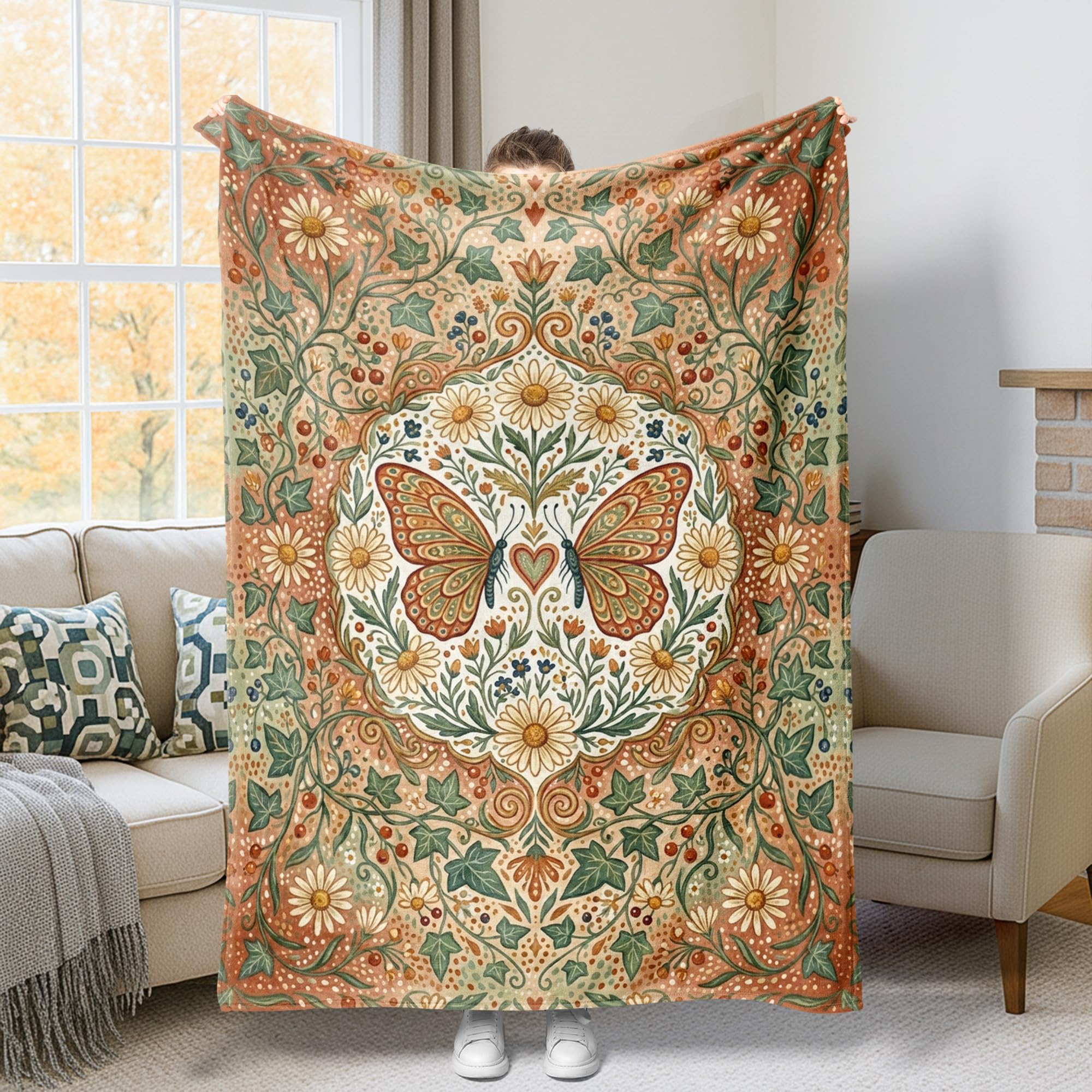 Couverture papillon vintage légère pour réchauffer un canapé froid et rigide