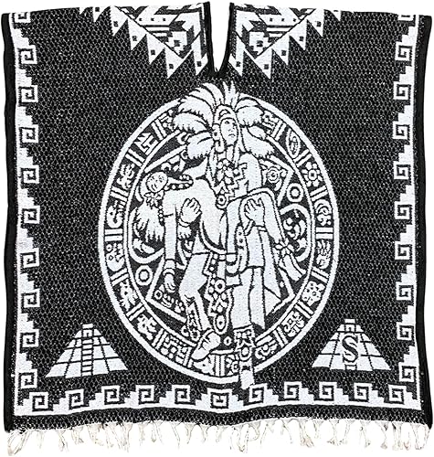 Vista 6 de Del Mex Auténtico Poncho Mexicano Cobija Gaban Manta - Blanco y Negro