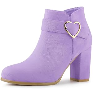 Allegra K Womens Buckle Side Zip Chunky Heels Ankle Boots