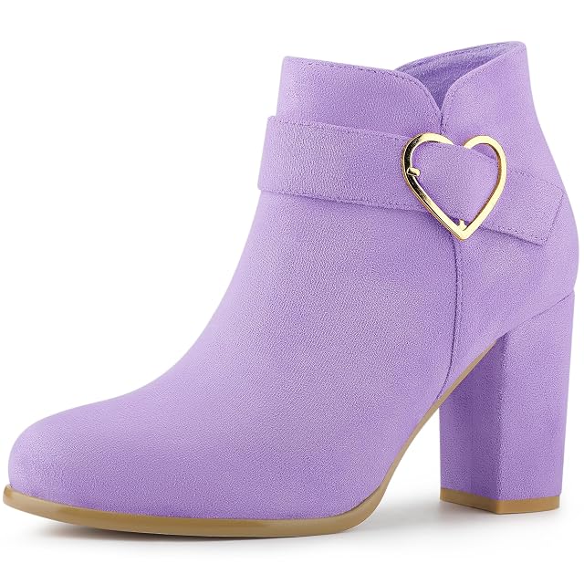 Allegra K Womens Buckle Side Zip Chunky Heels Ankle Boots