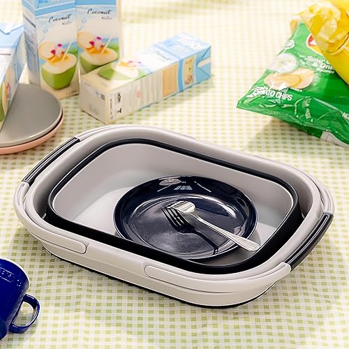 Miniatura 37 de SAMMART Collapsible Basket with Handle, 13L (3.4 Gallon), TPE & PP, White/Stone Blue, Modern Design