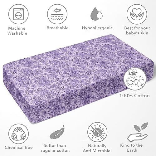 Miniatura 5 de Bacati - Paquete de 2 sábanas bajeras universales para cunaniño pequeño de 100 % algodón percal, estampado floral de cachemira