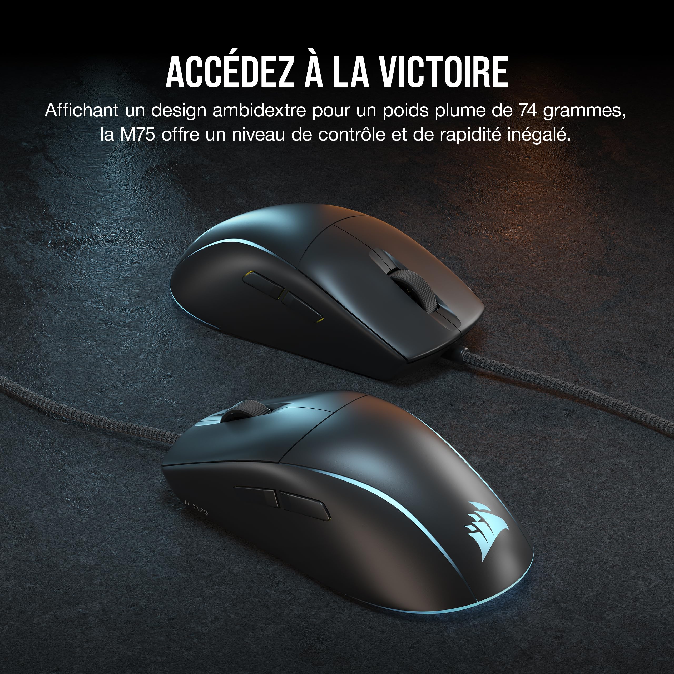 Corsair M75 Wired RGB Souris de Jeu FPS Légère – 26 000 DPI – Boutons Latéraux Interchangeables – PC – Noir