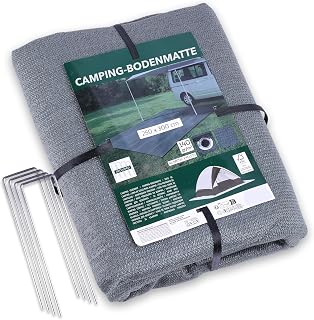 Alfombra de suelo para camping, 250 x 300 cm, resistente a la intemperie (gris), para caravana, tienda de campaña, playa, jardín o terraza, con 4 ojales metálicos, alfombrilla protectora