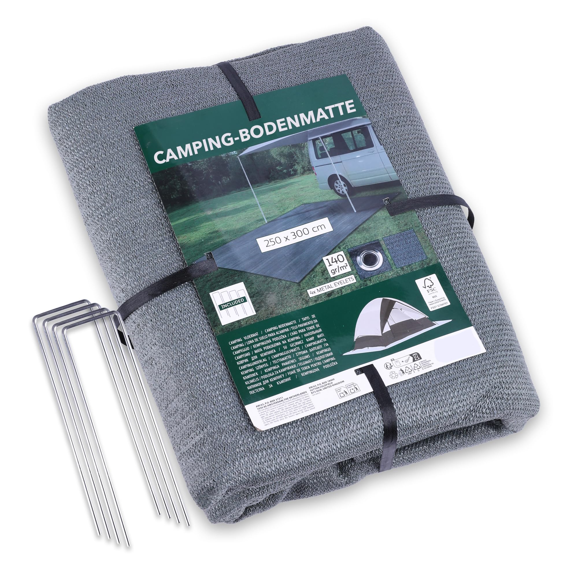 Tool & Tree Alfombra de suelo para camping 250x300 cm resistente a la intemperie gris con 4 ojales metálicos