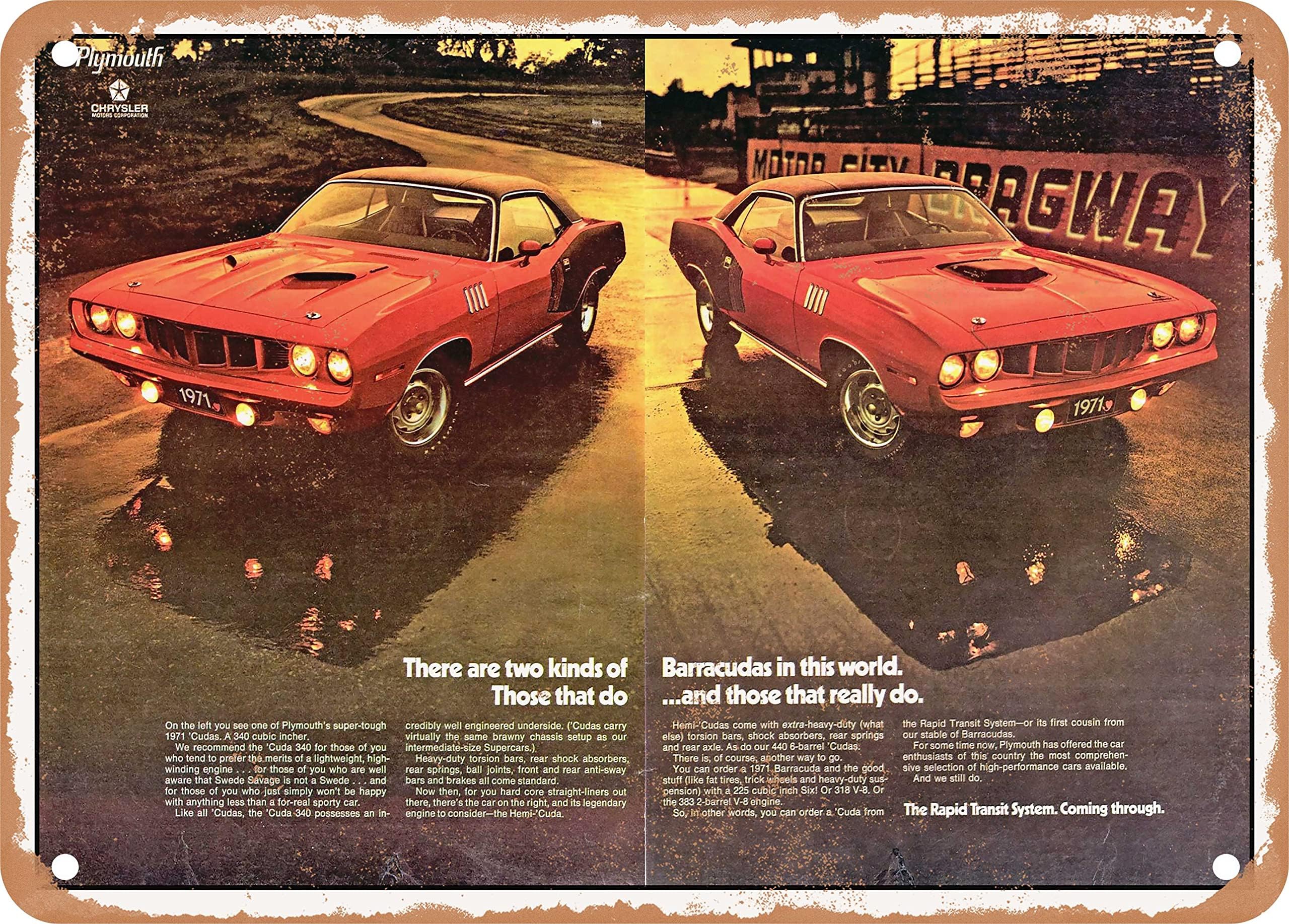 METAL SIGN - 1971 Plymouth Barracuda Cuda 350 and Hemi Cuda There Are Two Kinds of Barracuda in This World Vintage Ad - Vintage Rusty Look
