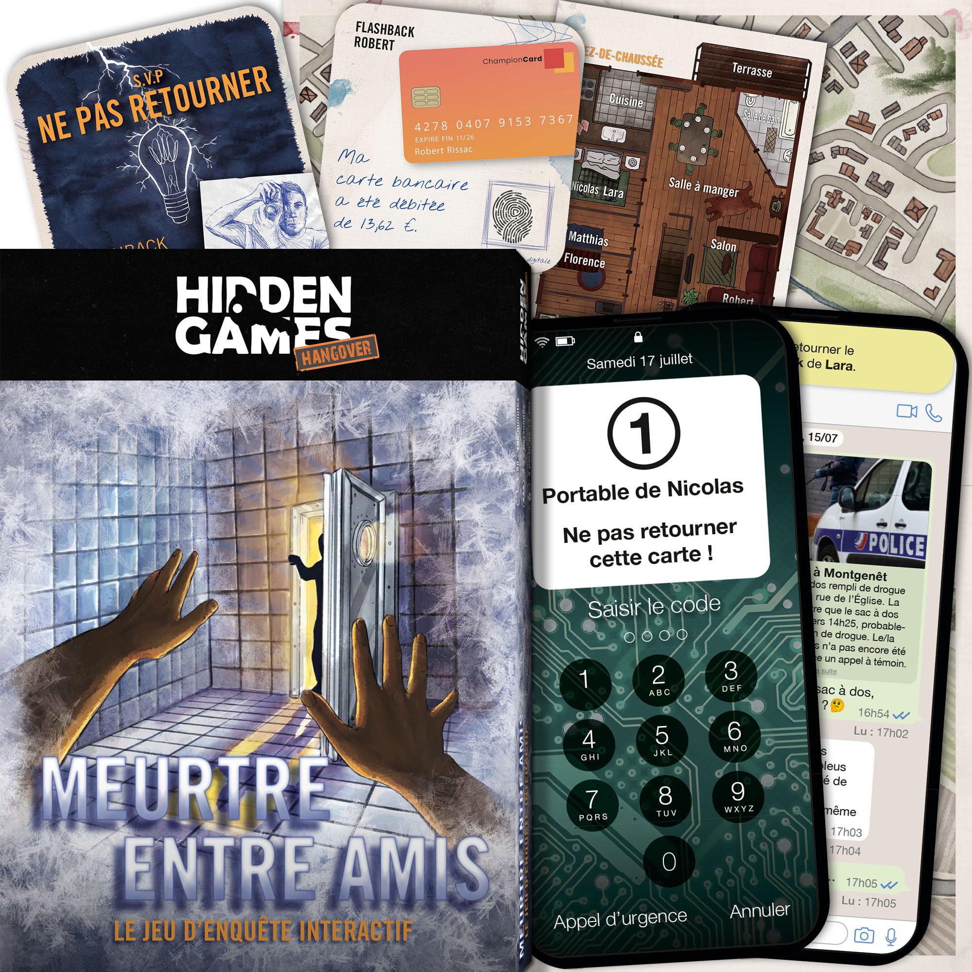 Hidden Games Hangover - Meurtre entre amis - Le jeu d'enquête interactif - Française - Jeu réaliste et interactif d'enquête criminelle, jeu de détective passionnant, jeu d'escape room