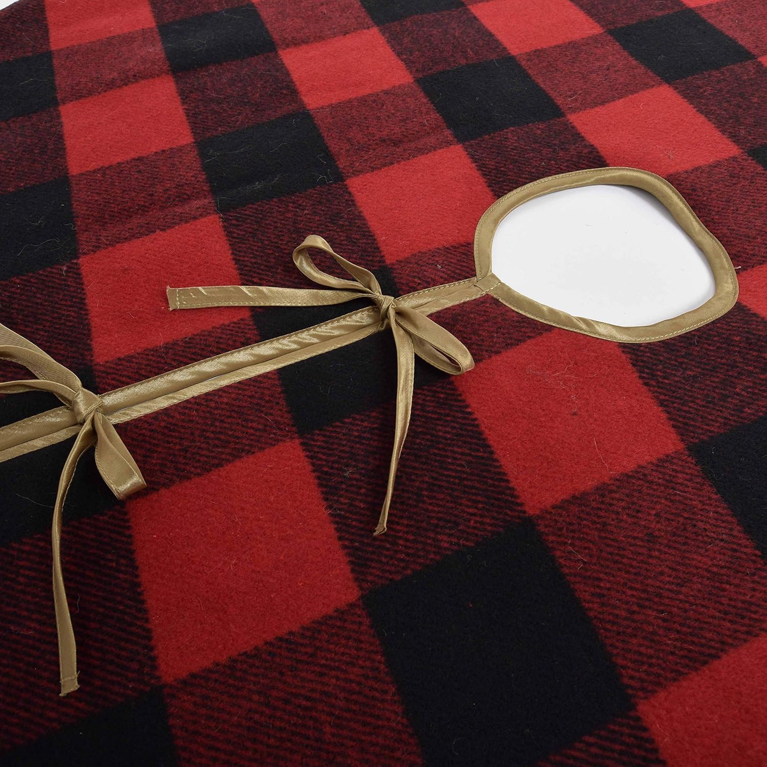 Red and Black Buffalo Check Plaid,Yarn-Dyed Style with Faux Silk Trim Christmas Tree Skirt, 50inch