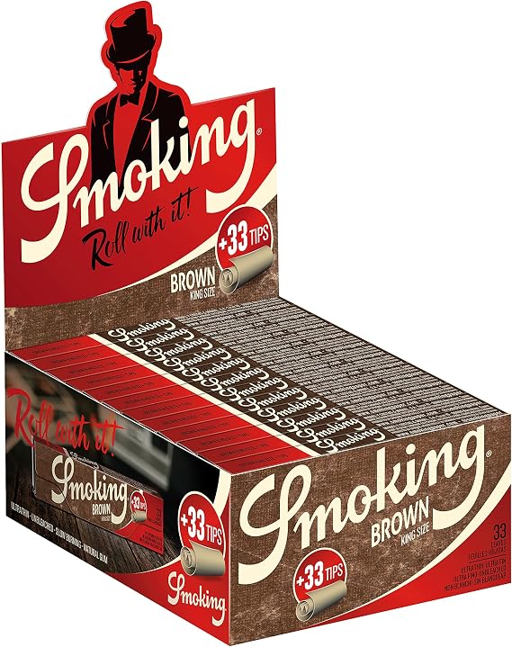Smoking - Brown King Size Rolling Papers & Filter Tips - 5 Booklets with 33 Leaves per Booklet (165 Total)