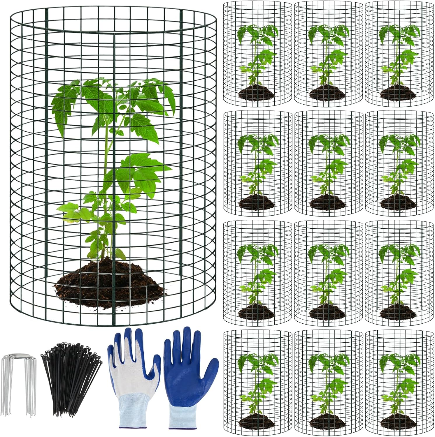36 Packs 23.6" H Large Wire Plant Protectors Cages to Keep Animals Out,Mesh Plant Cage Chicken Wire Cloche with Ground Stakes and Nylon Ties Protect Plants,Garden,Shrubs,Vegetables(Set of 12)