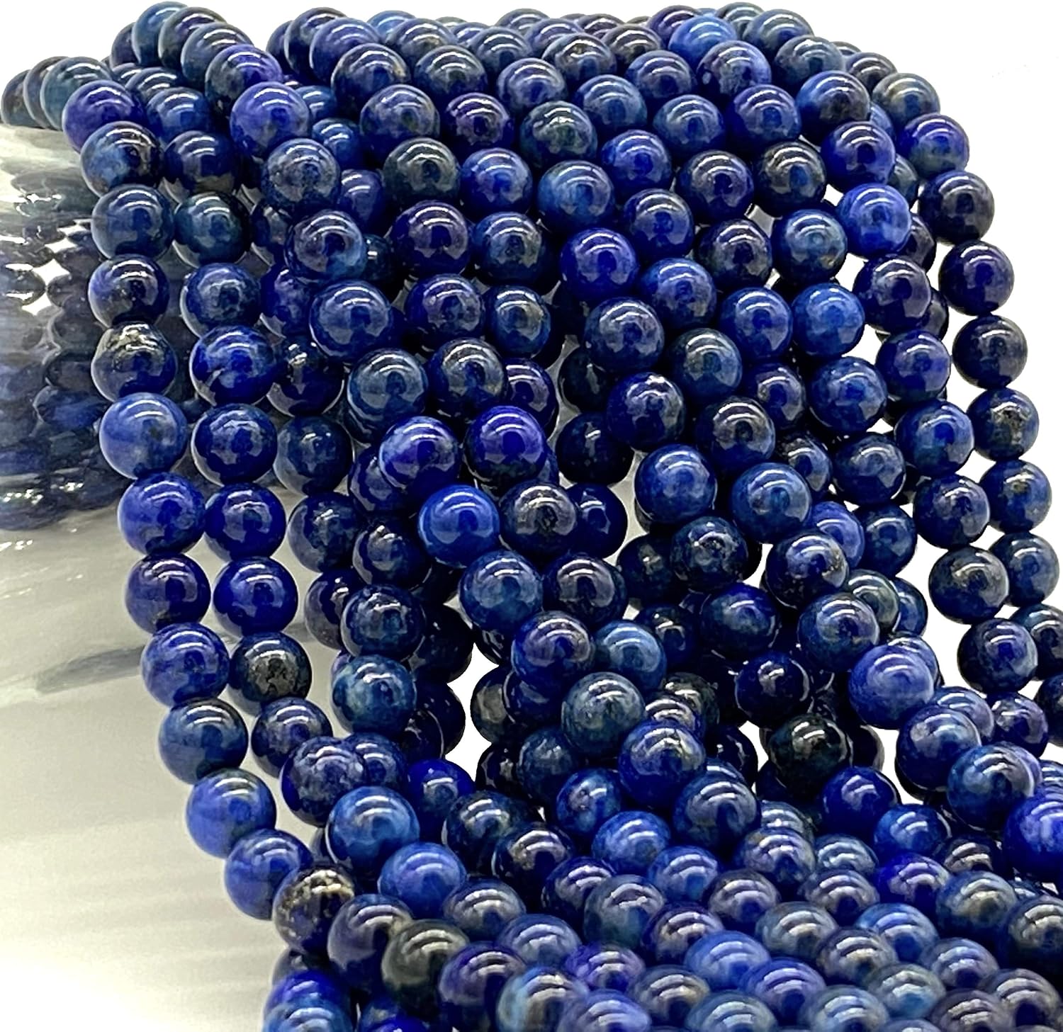 ABCGEMS Darkest Afghanistan Lapis Lazuli Beads with Tiny Golden Pyrite Inclusion (Located in The Remote Kokcha River Valley, High in The Hindu Kush Mountains) Smooth Round 6mm Tiny