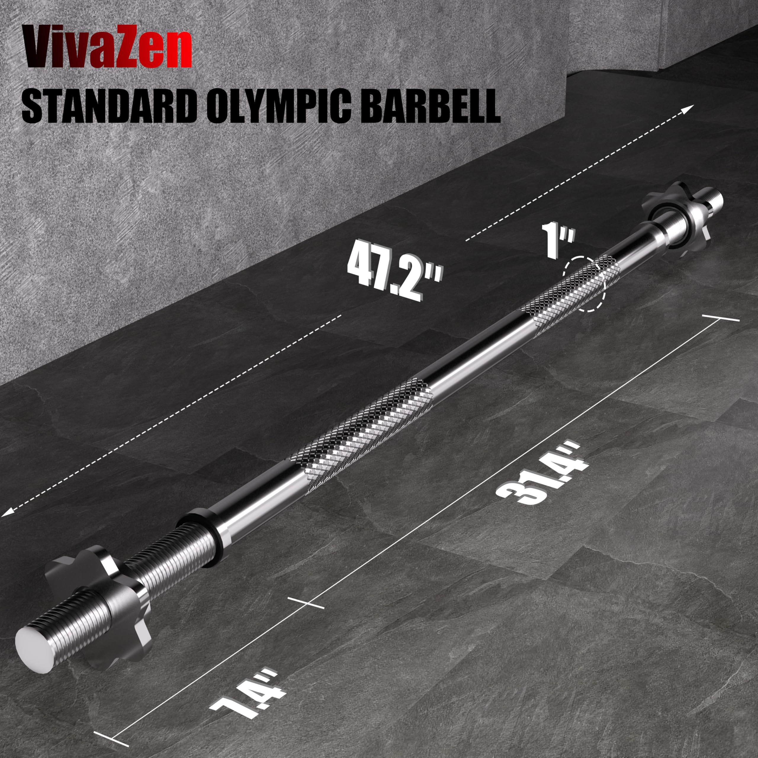 Snapklik.com : VivaZen 47 Inch Olympic Barbell Bar - 1 Inch Standard ...