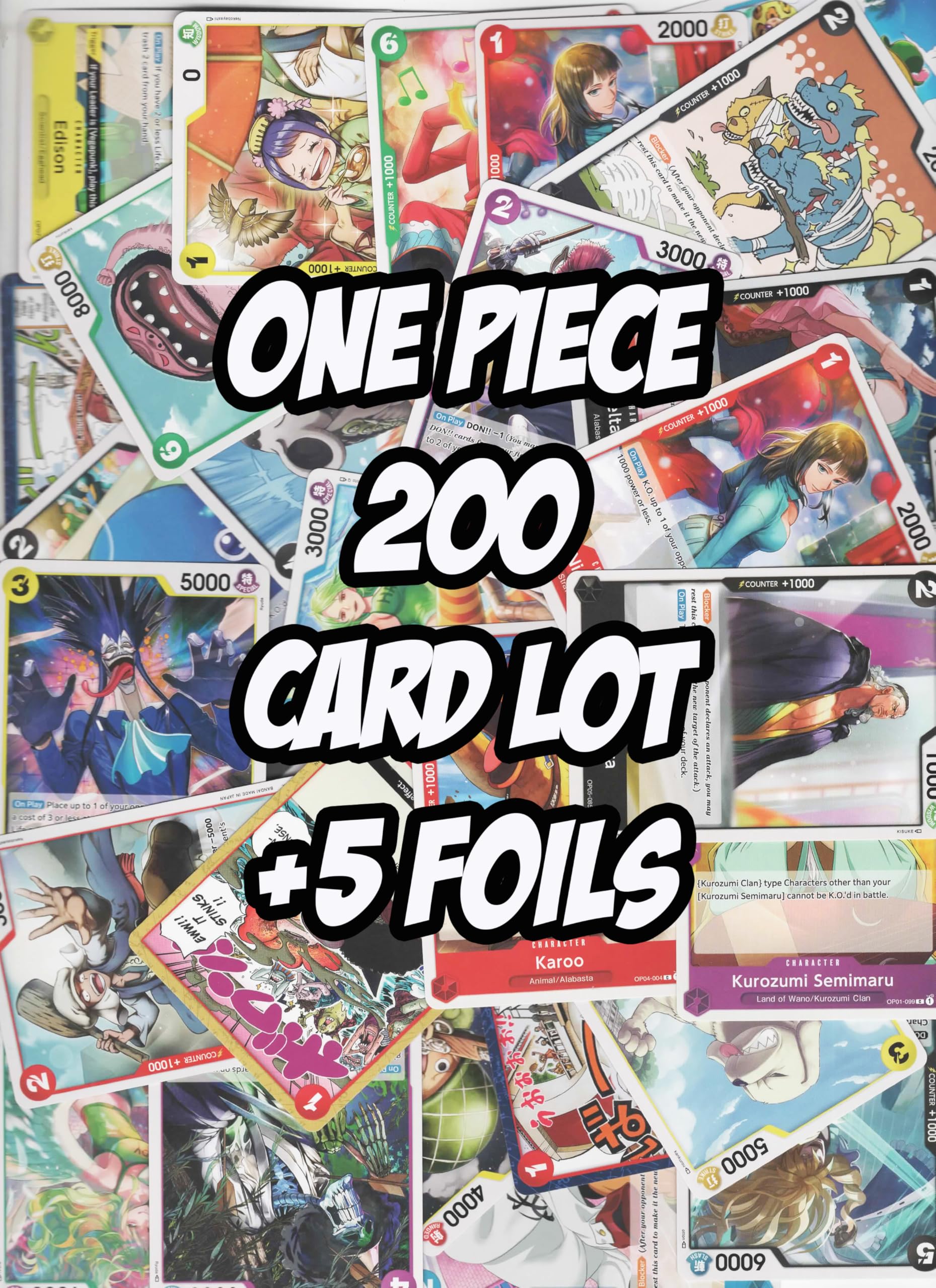 One Piece TCG - x200 Trading Card Game Lot + 5 Foils - Card Bundle