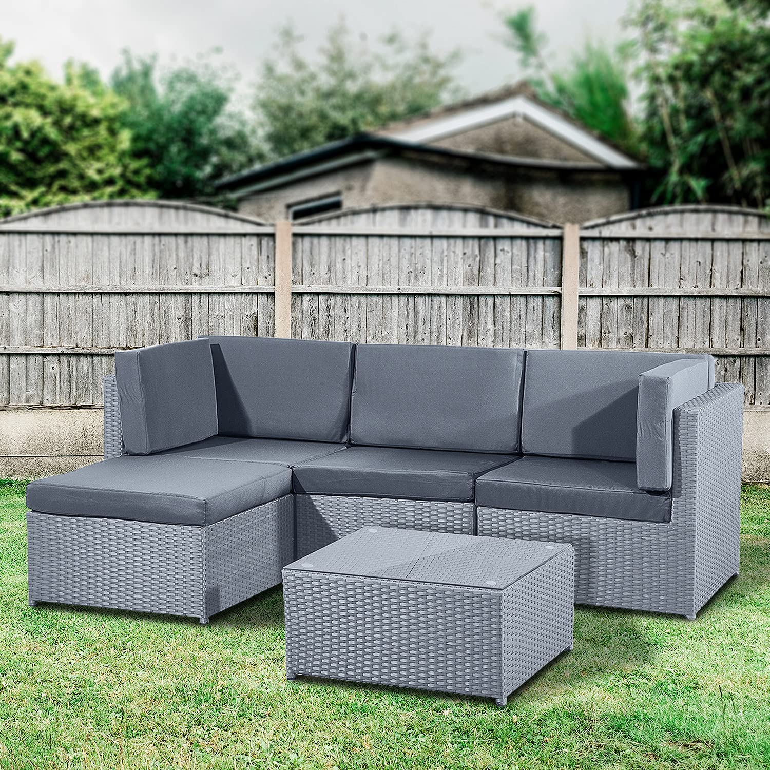 Rattan Garden Furniture Patio Corner Sofa Set Lounger Table Outdoor
