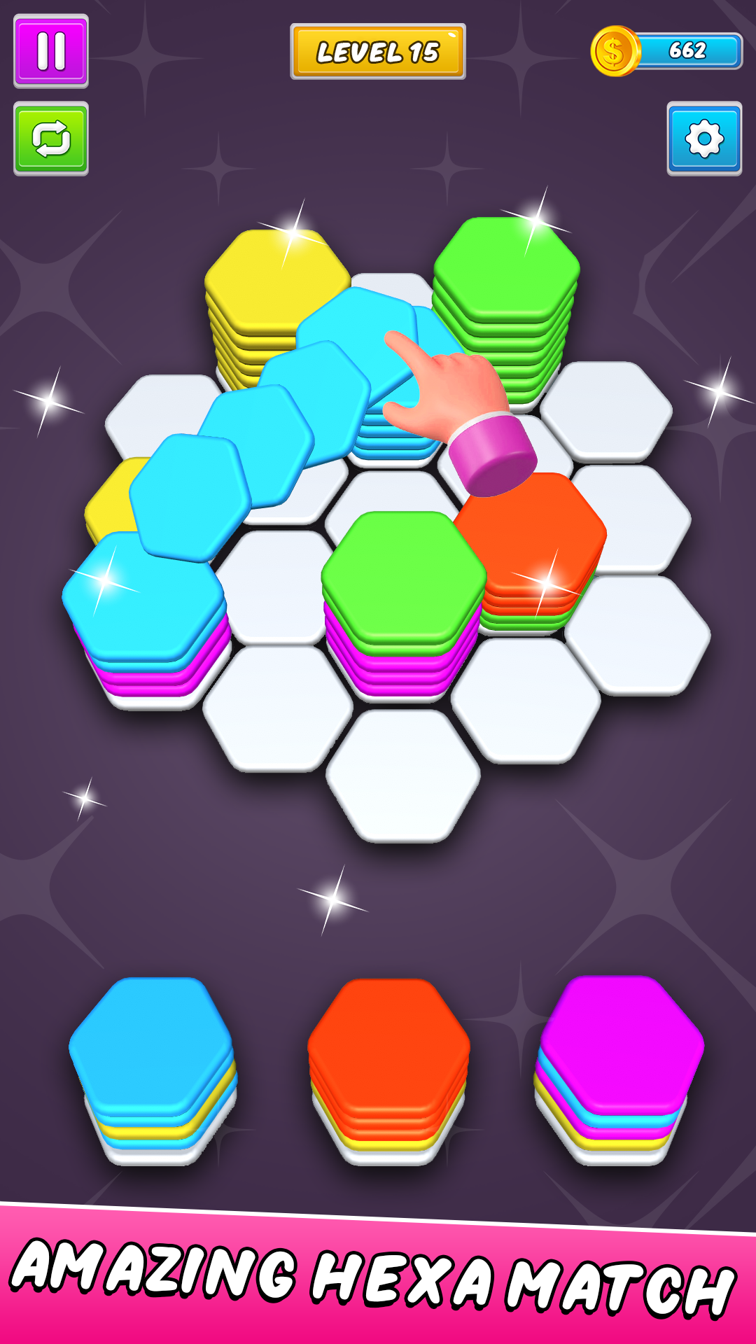 Hexa sort color merge hexa color sort goods matching 3d for jelly color sort to hoop stack merge