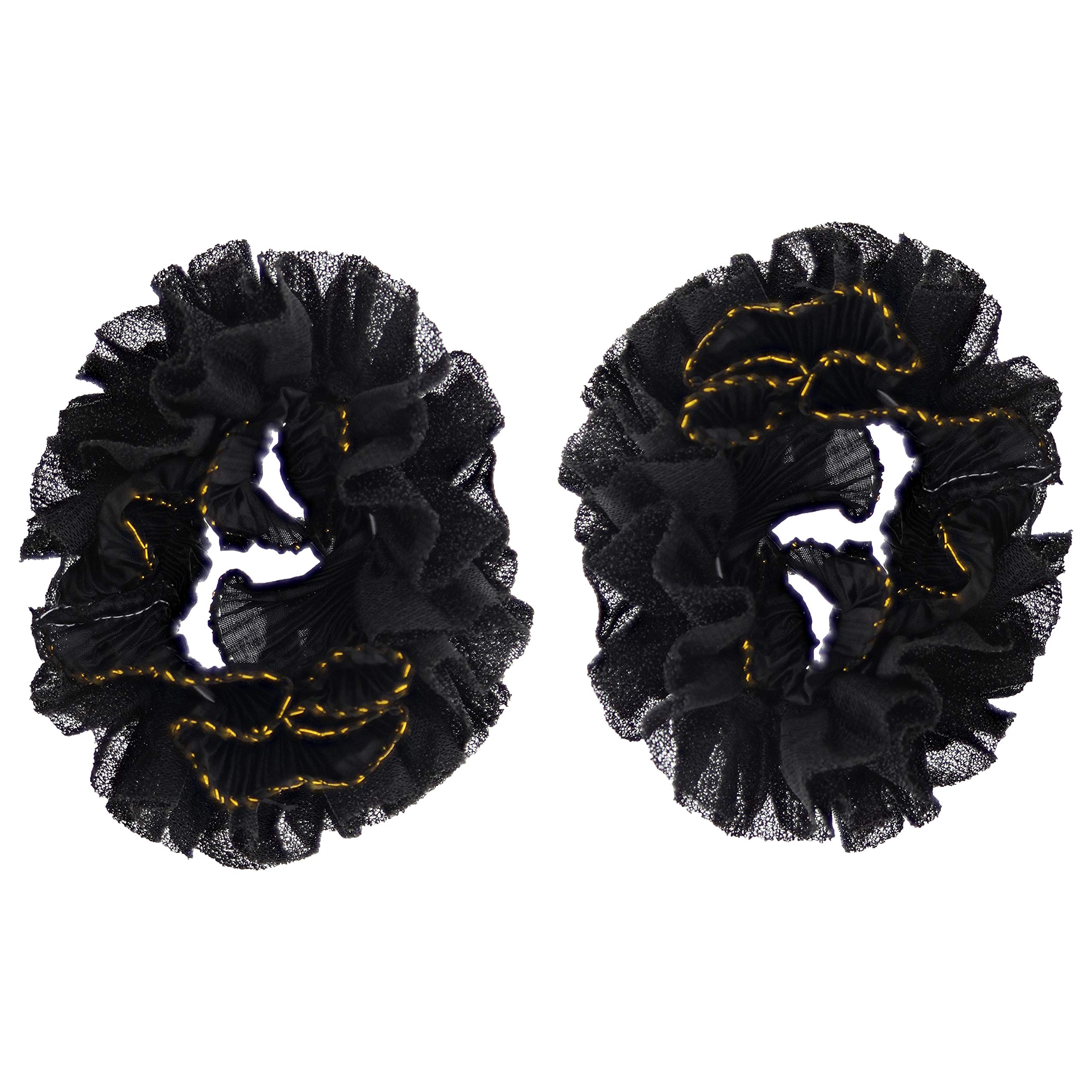Zac's Alter Ego Women's Black & Gold Set Of 2 Glitter Soft Chiffon Ruffle Hair Scrunchies/Garters