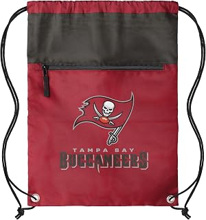 NFL Officially Licensed Unisex Team Color Football Primary Logo Wordmark Drawstring Backpack With Zippered Pocket - Tampa Bay Buccaneers