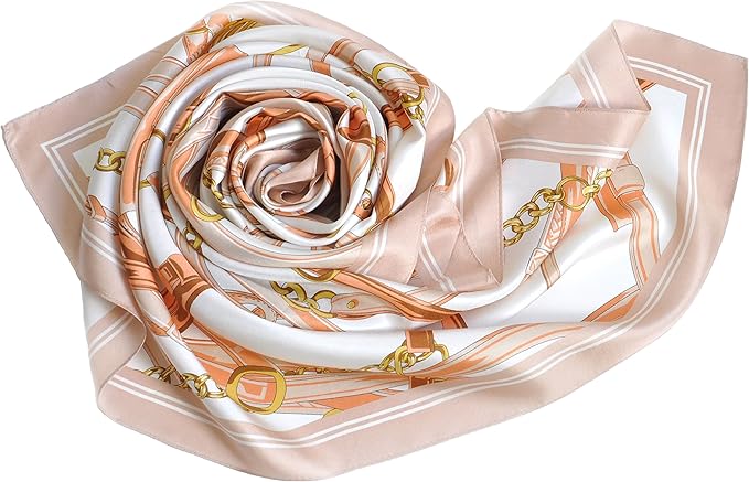 Amazon Y 横浜 スカーフ シルク スカーフ エルメス柄 正方形 スカーフ 母の日 クロスベルト ミルクベージュ スカーフ 通販