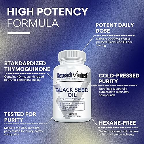 Miniatura 3 de Research Verified Aceite de semilla negra, 90 cápsulas blandas, aumenta la inmunidad, apoya la digestión, mejora la función respiratoria, prensado