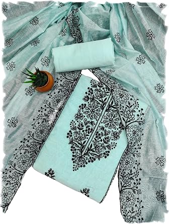 Sidhidata Cotton Women's Chanderi Embroidery Work Unstitched Salwar Suit Dress Material With Chanderi Embroidered Dupatta
