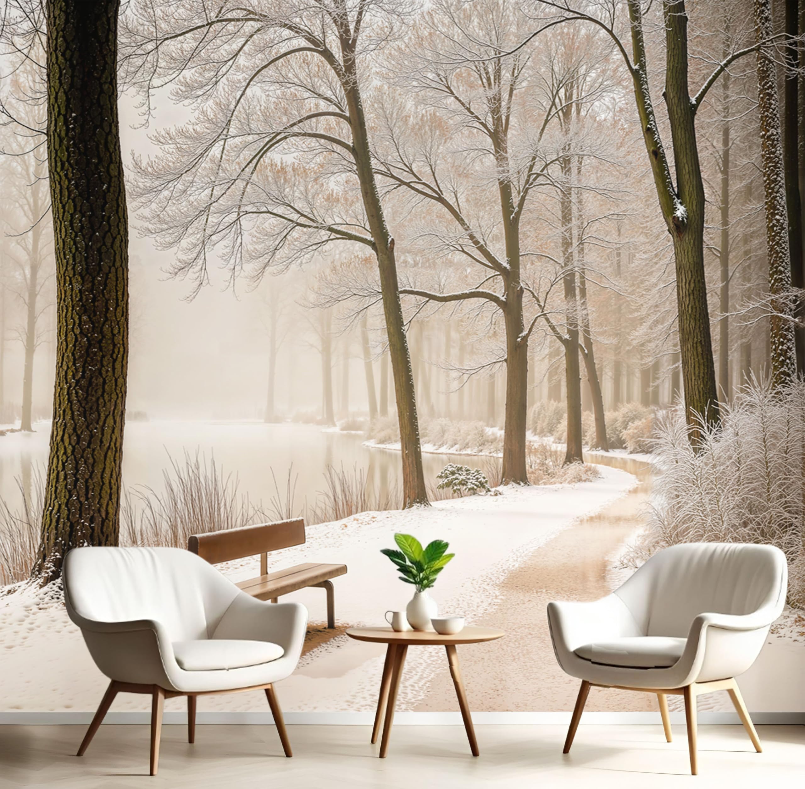 Fresque murale forêt d'hiver pour créer un cocon nature dans une chambre