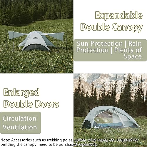Miniatura 2 de Naturehike - Tienda de campaña para 2 personas con doble toldo ultraligero de nailon de doble capa impermeable para camping, festivales, patio