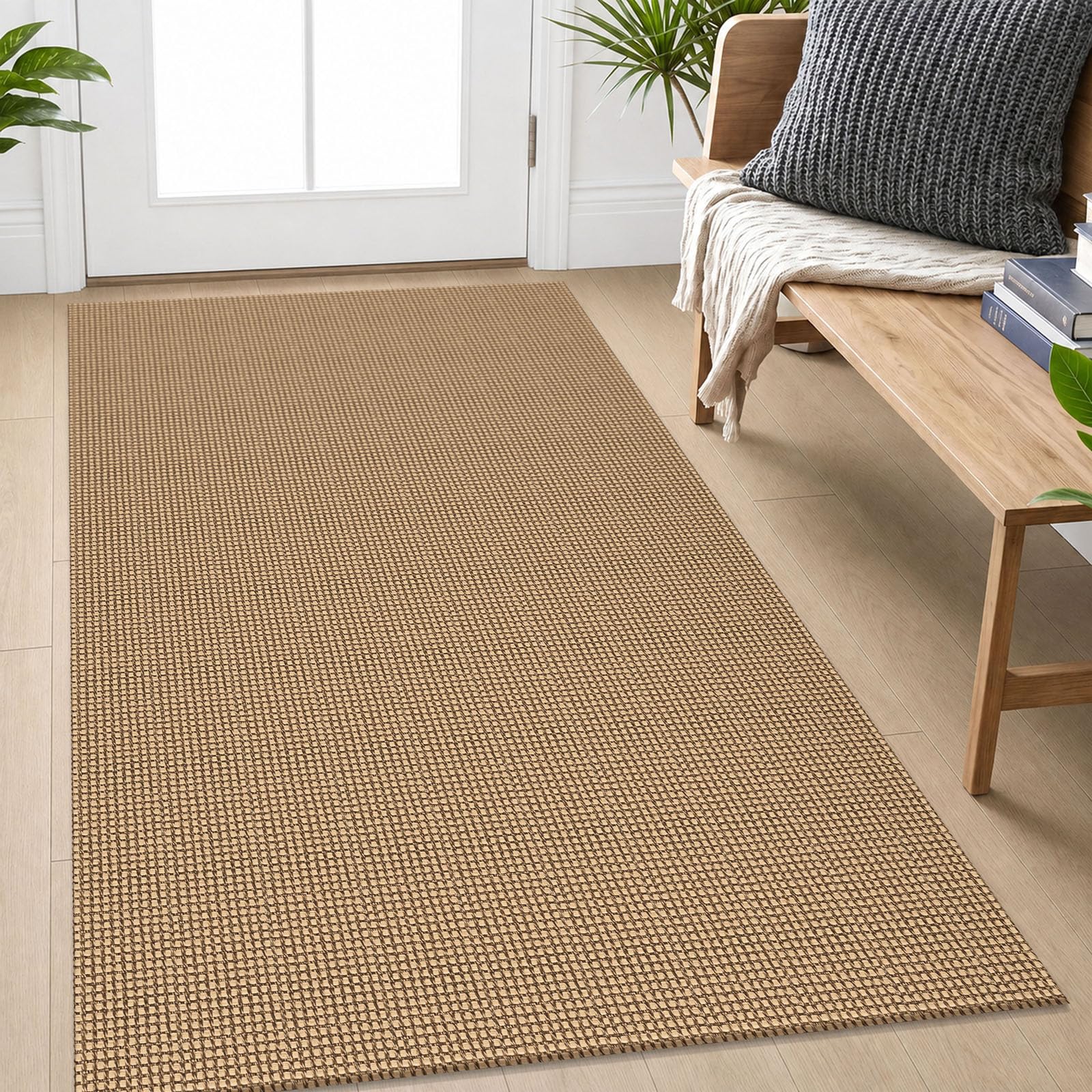IOHOUZE Washable Area Rug 3x5 Non Slip Rubber Backed Rugs for Entryways Indoor Outdoor Doormat Woven Cotton Throw Rug Floor Carpet for Entrance Kitchen Living Room, Orange/Tan/Brown