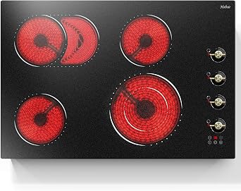 Hobsir 30 Inch Electric Cooktop, 4 Burner 6700W Dual Ring & Oval Burner