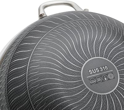 13 Inch Wok Pan,Hybrid Wok with Lid,Up To 578F,Non stick Stainless Steel Honeycomb Stir-Fry Skillet with Handle,Pfoa Free Cookware,Suitable for Dishwasher and Oven Safe, Works On Induction
