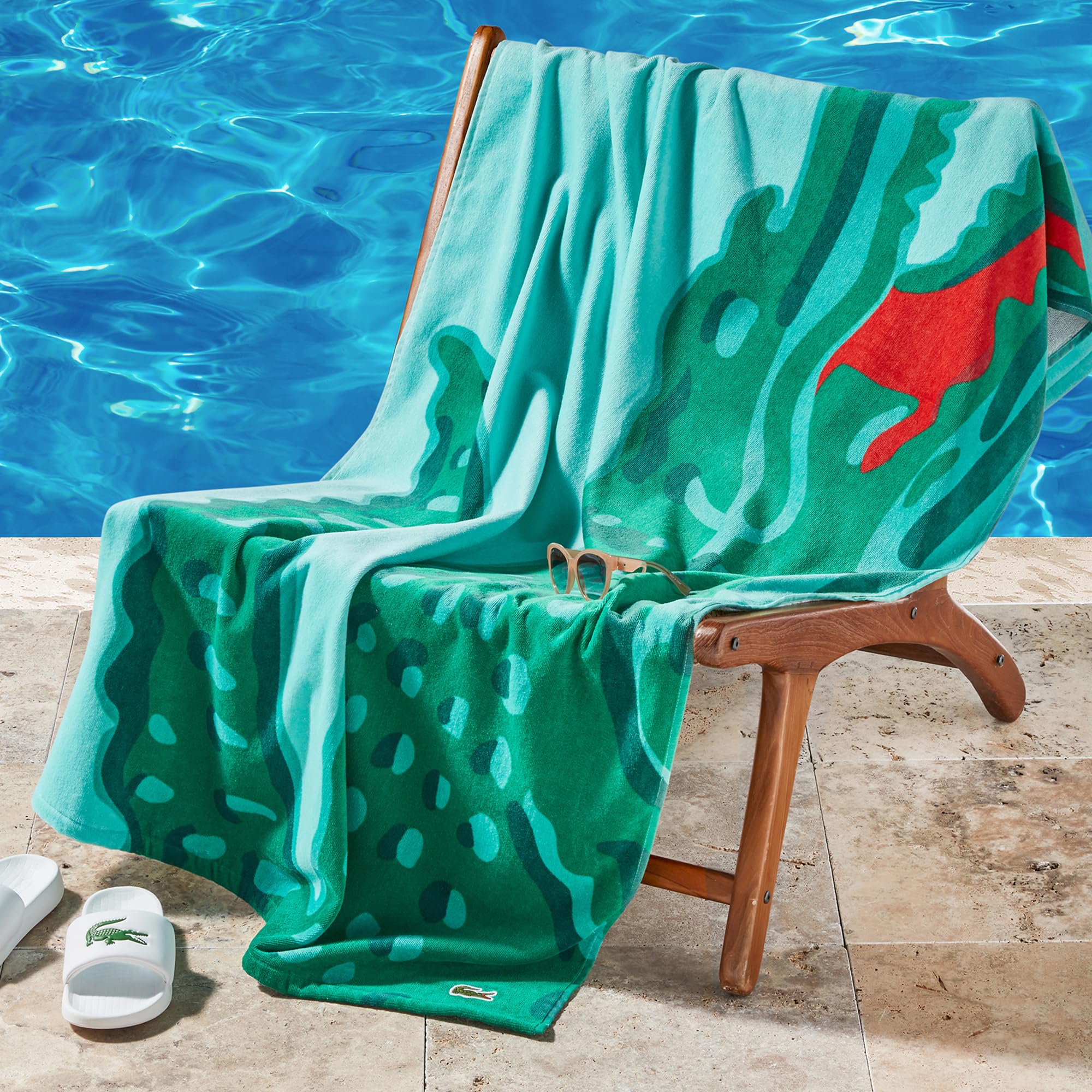 Lacoste 100% Cotton Oversized Beach Towel, Watercolor Croc | Ultra