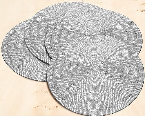 Miniatura 8 de Manteles individuales con cuentas, manteles individuales redondos de 13 pulgadas, color dorado, plateado y blanco redondo, manteles individuales