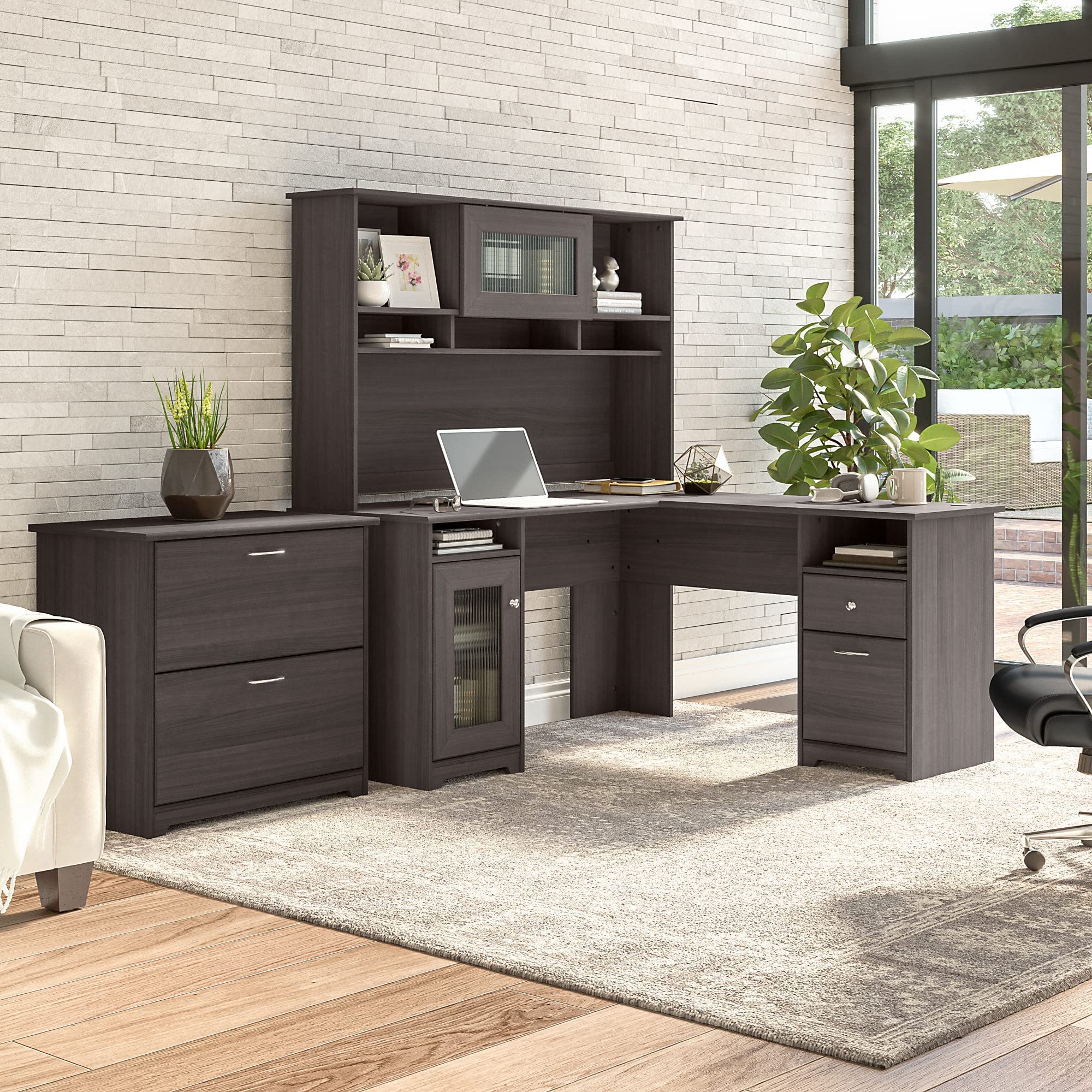 Buy Cabot L Shaped Desk with Hutch and Lateral File Online at