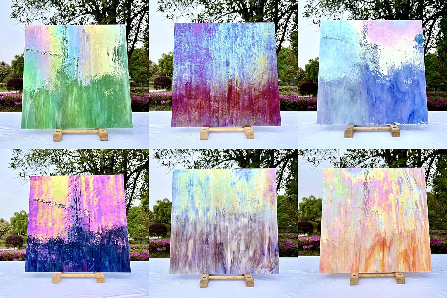 Stained Glass Sheets 12” x 12”, Mosaic Glass 6-Pack (5.8sf), Colorful Cathedral Art and Crafts Sheets for DIY Hobbyists and Projects, Assorted Colors, Easy to Cut (Iridescent Opal)