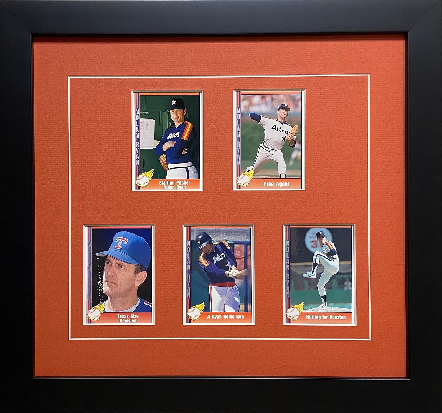 Trading Card Display Frame for 5 Standard Trading Cards -Black Moulding with Orange (White Trim) Matting