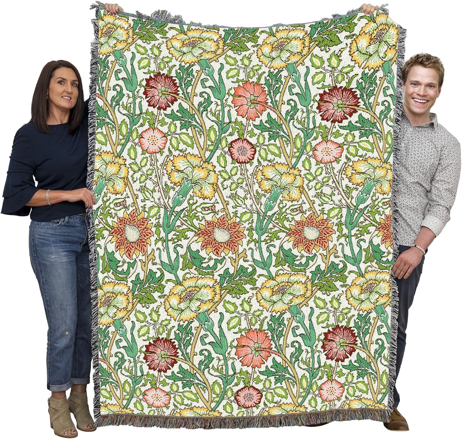 Pure Country Weavers William Morris Pink and Rose Vernal Blanket - Arts & Crafts - Gift Tapestry Throw Woven from Cotton - Made in The USA (72x54)