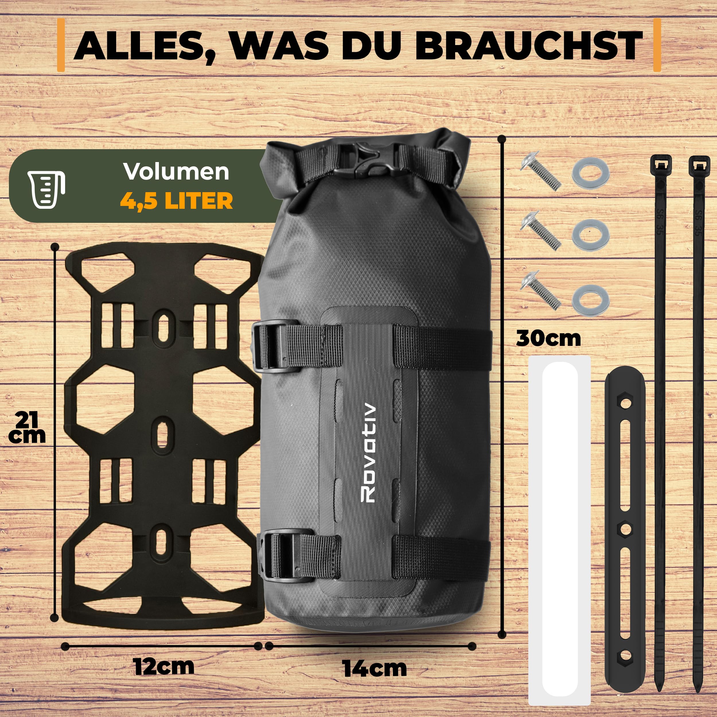 Rovativ® Bikepacking Gabeltasche mit Halterung [4,5 Liter] 100% Wasserdicht - Fahrrad Gabeltasche inkl. Dry Bag und Universalhalterung (Packung mit 2)