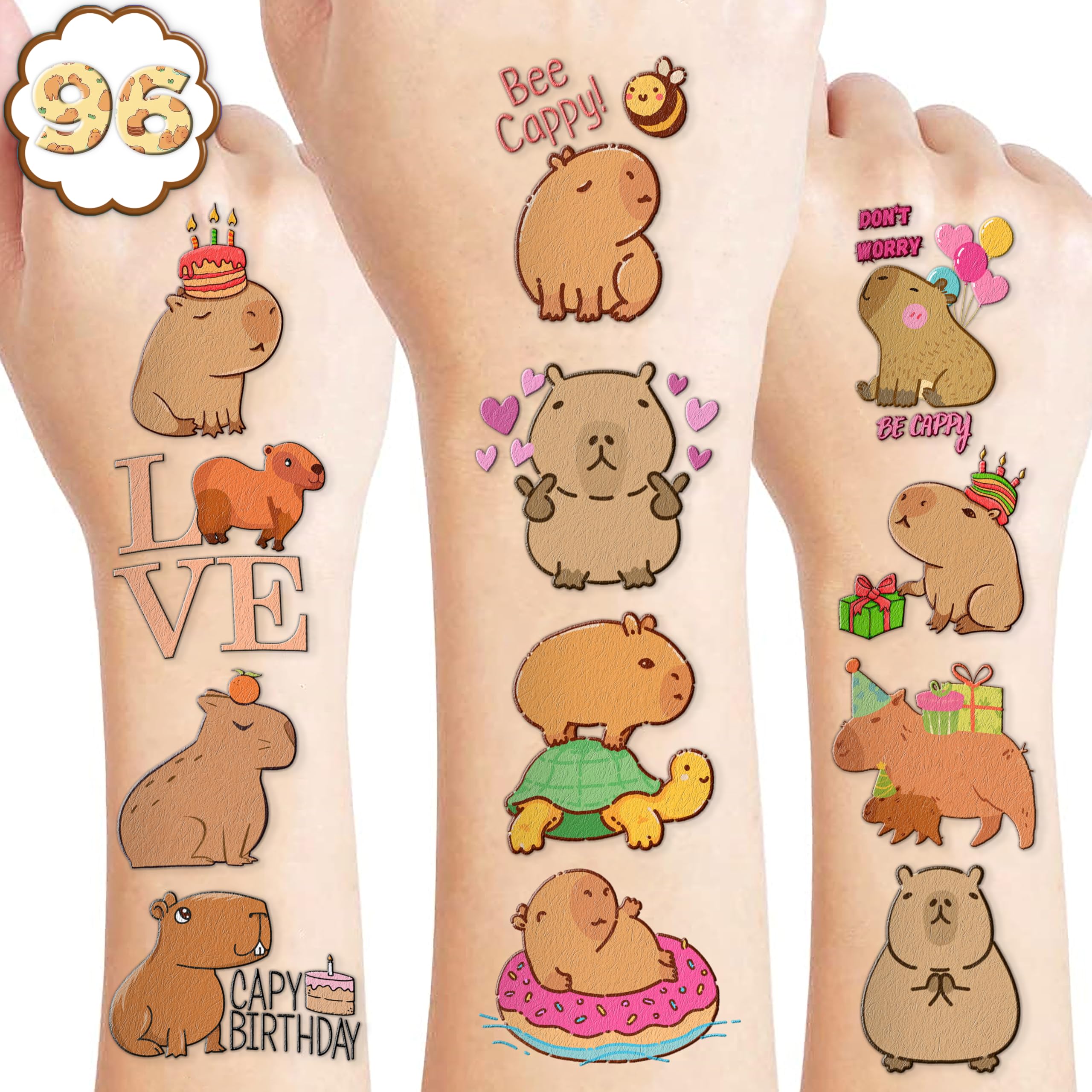 Capybara Mouse Temporary Tattoos 8 Sheets 85PCS Mouse Party Decorations Supplies Favors Animals Theme Birthday Cute Stickers Christmas Gifts for Boys
