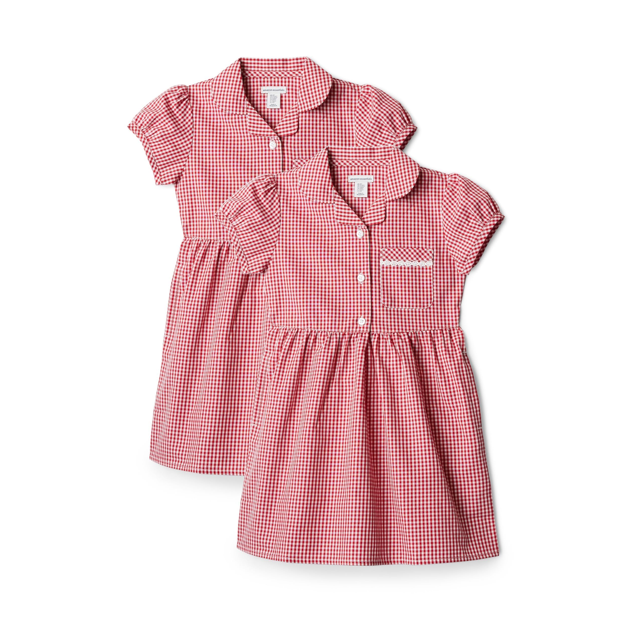 Amazon Essentials Girls' Gingham School Uniform Dress, Pack of 2, Red Gingham, 11-12 Years