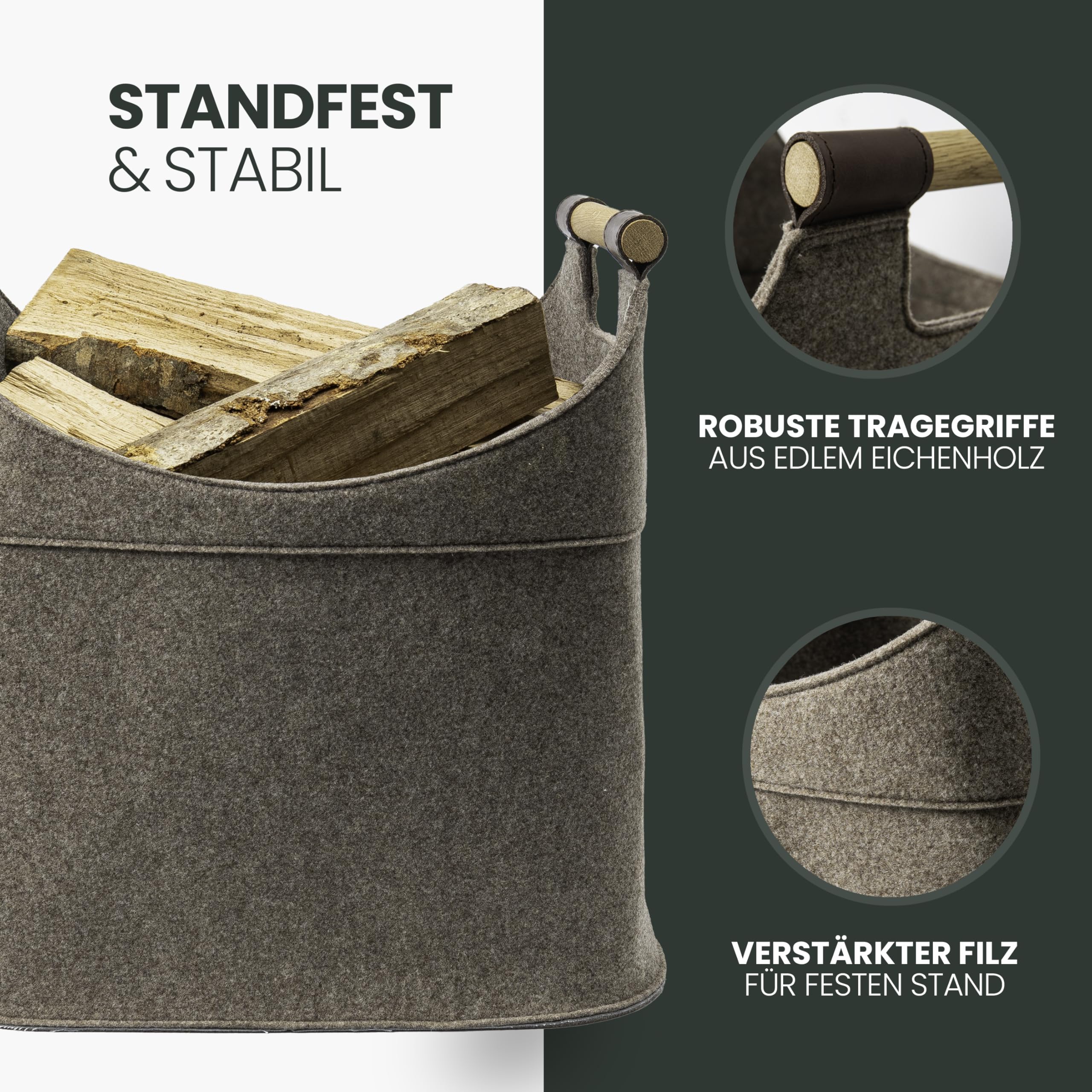 XHYASD Houten mand voor haardhout, XXL vilten tas, groot, van extra dik XHYASD Houten mand voor haardhout, XXL vilten tas, groot, van extra dik