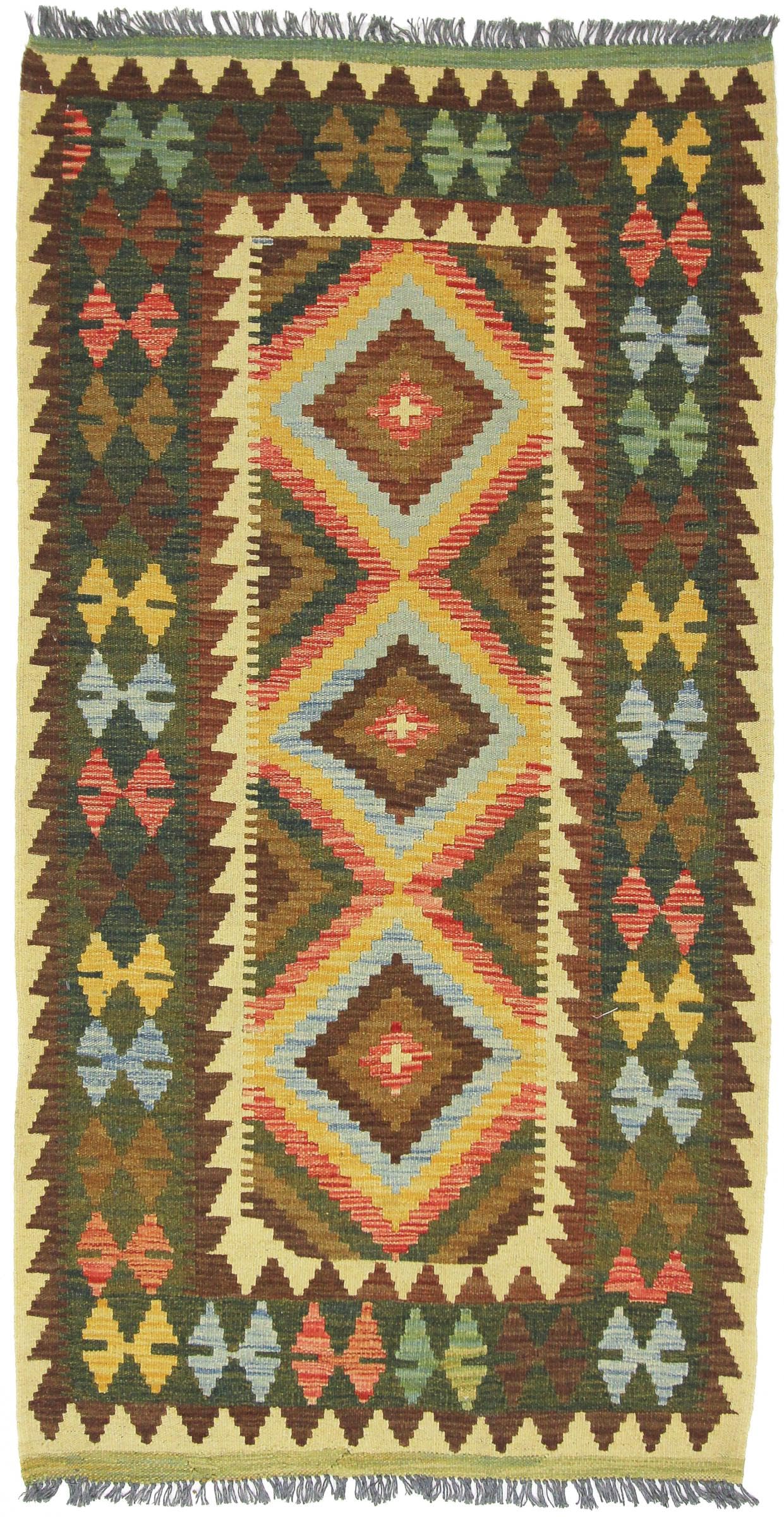 Tapis Kilim Afghan 101x194 cm en laine pour habiller un sol froid avec élégance