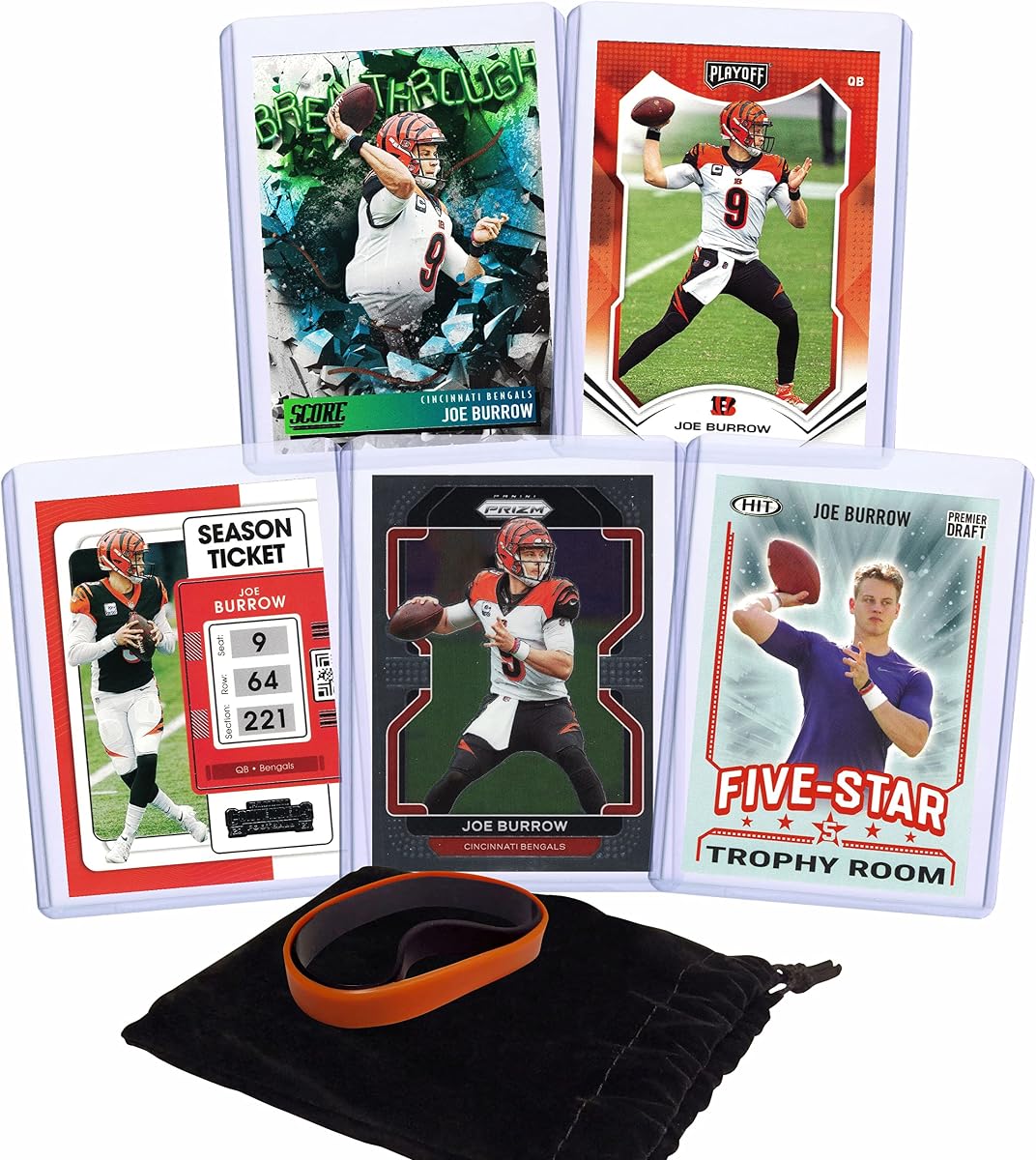 Tarjetas de fútbol Joe Burrow (5) Paquete surtido - Juego de regalo de tarjetas coleccionables de los Cincinnati Bengals