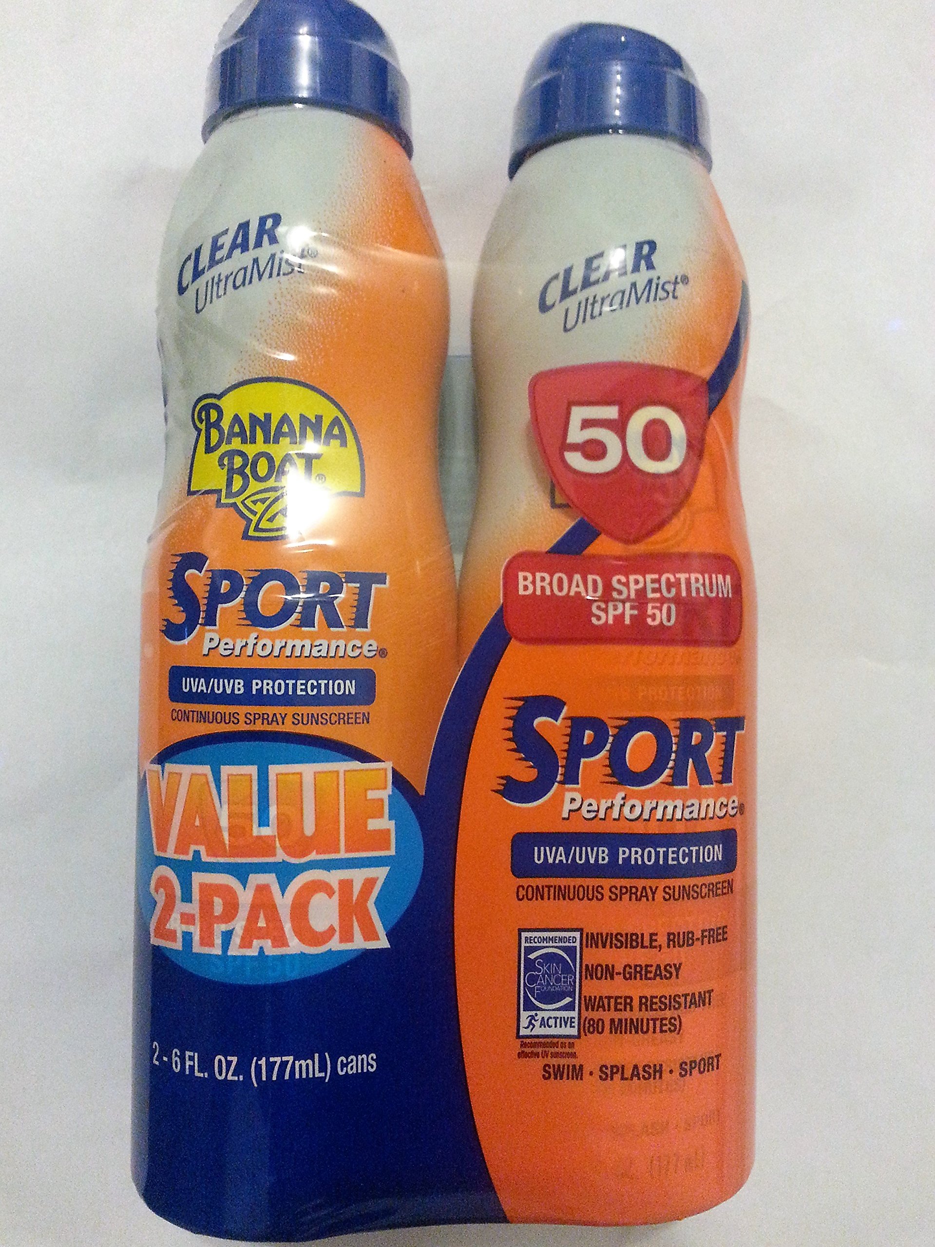 Banana Boat Continuous Spf#50 + Spray Sport 6 Ounce (Powerstay) (177ml) (2 Pack)